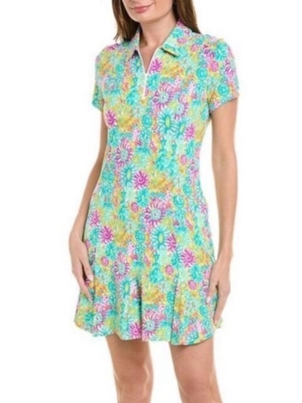NWT IBKUL Lilli Hot Pink Tropical Godet Athletic Dress